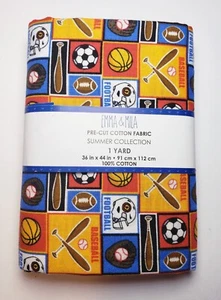 Emma & Mila Sports Baseball Football Soccer One Yard Cotton Fabric 36 in x 44 in - Picture 1 of 3