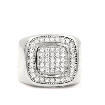 Anillo Pinky Acero Inoxidable 316 Pavé Para Hombre Forma Cuadrada Circonita Foto 1 de 4