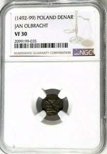 1492 - 1499 Poland Denar, Jan Olbracht, NGC VF 30 - Picture 1 of 3