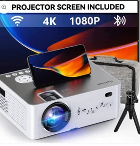 Pericat Q9 Projector 5G WiFi & Bluetooth 4K + 100" Projector Screen + Bag+Tripod - Picture 1 of 2