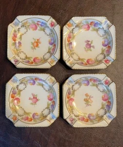 Schumann Germany Empress Dresden Flowers Square Ashtray 3” x 3", Set of 4 - Picture 1 of 6