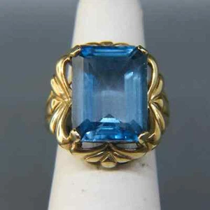 LONDON BLUE TOPAZ 14K GOLD RING-8 CARATS - Picture 1 of 9