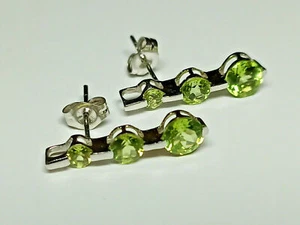 2Ct Round Cut Lab Created Peridot Three Stone Stud Earring 14K White Gold Plated - Picture 1 of 7