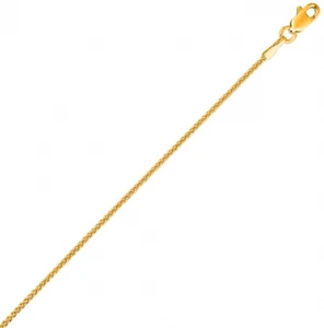 1.2mm Round Wheat Spiga Chain Necklace Real 14K Yellow Gold - Picture 1 of 4
