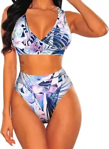 Sovoyontee Womens High Waisted Swimsuit 2 Piece Bathing Suits Bikini Flowers XL - Picture 1 of 4