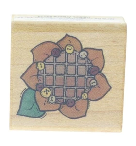 Comotion Patchwork Sunflower with Buttons #805 Wooden Rubber Stamp - Picture 1 of 2