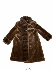 VINTAGE YOUNG GALLERY OSHRIN FAUX BROWN FUR COAT MADE IN USA SIZE M - Picture 1 of 6
