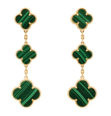 Pendientes Alhambra Mágica Van Cleef and Arpels VCA 3 Motivos Malaquita Oro Verde Foto 1 de 4