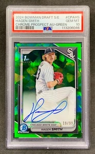2024 Bowman Chrome Sapphire HAGEN SMITH Green Refractor Auto /99 Gem Mint PSA 10 - Picture 1 of 2