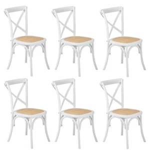 Oikiture 6PCS Crossback Dining Chair Solid Birch Timber Wood Ratan Seat White - Picture 1 of 8