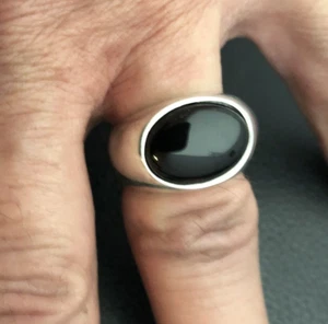 MJG STERLINGSILBER 16 X 12 MM schwarz Onyx KABINE. RING. LÜNETTENSET. GRÖSSE 10 - Bild 1 von 6