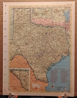 1953 Vintage TEXAS Antique Atlas Map Hammond's World Atlas Superior Edition - Image 1 of 4