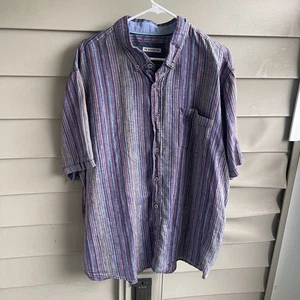 32 Bar Blues 100% Linen Shirt Mens XXL  Multicolor Stripes Short Sleeve Resort - Picture 1 of 9