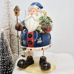 Weihnachtsfeiertage Teelicht: Weihnachtsmann Kerzenhalter - Keramik & Metall 9,5"t - Bild 1 von 18