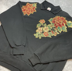 Vintage Jerzees Herbst Blätter Sweatshirt Damen XL schwarz Kragen Glitzer 80er 90er - Bild 1 von 8