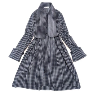 Tibi Plaid Shirt Dress Navy White Oversized Long Sleeve Cotton Size XL - Picture 1 of 20