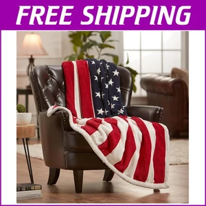 Cozy Premium Sherpa Blanket with Patriotic Flag Print - 60x70 Elegant Design - Picture 1 of 12
