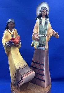 Vtg Fall Harvest Thanksgiving Native Indian Woman Man Couple Statue Figurine Set - Picture 1 of 24