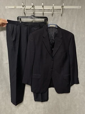 Traje Joseph Abboud Hombre 42R Azul Rayas Super 100 Lana 3 B Pantalones 35X30 Lujo Foto 1 de 4