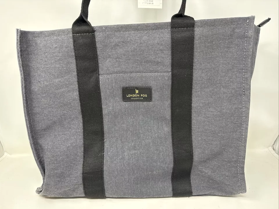 Bolso de Mano London Fog Collection Lona con Cremallera Gris Denim Adulto NUEVO PRECIO DE VENTA SUGERIDO POR EL FABRICANTE $98 Foto 1 de 4