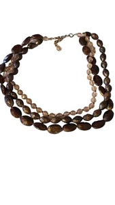 Vintage Three Strand Copper And Brown Tone Bead Necklace Choker 19" - Picture 1 of 5