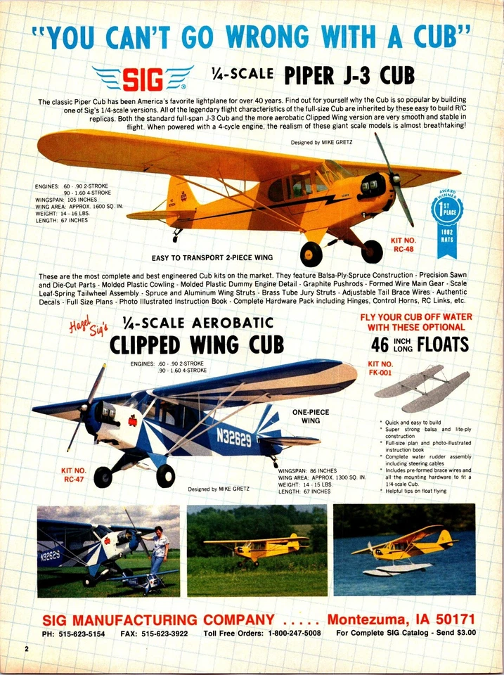 Sig Clipped Wing RC Airplane Print Ad Ephemera Wall Art Decor Piper J-3 Cub - Image 1 of 1