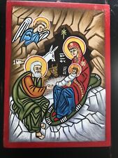 Hand Written Coptic Icon on natural wood The Holy Family 