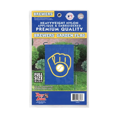 Milwaukee Brewers 18 x 12.5 Embroidered Large Garden Flag. New In The Package Cover