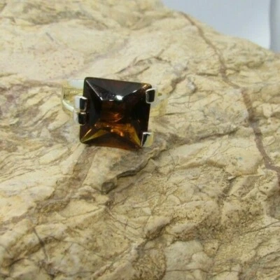 Anillo de Cóctel Plata de Ley Citrino Talla 8 ELEGANTE Firmado 925 Foto 1 de 4