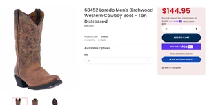 Laredo Birchwood Tan Distress Leather Western Cowboy Boots Style 68452 Size 11 - Picture 1 of 6