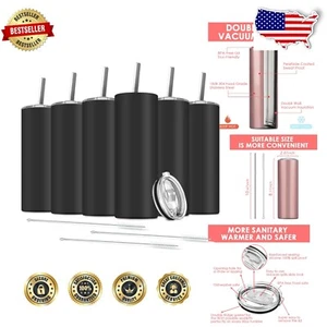 Portable 6-Pack Stainless Steel Tumblers for Hot & Cold Drinks with Accessories - Picture 1 of 8