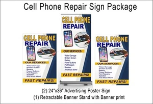 Cell Phone Repair Sign Package 2  poster signs and 1 Retractable banner - Picture 1 of 8