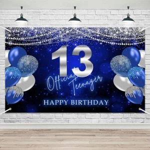 Happy 13th Birthday Backdrop Banner for Boys GirlsBlue Official Teenager 13th... - Picture 1 of 4