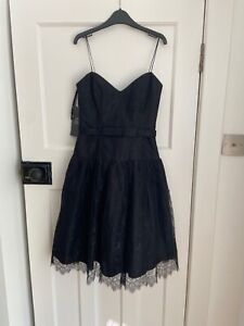 Monique Lhuillier dress, black chantilly lace, light corseting, bow, US 2, BNWT