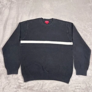 Supreme Sweater Mens Size Large Black White Knit Pullover Crewneck Cotton Faded - Picture 1 of 12