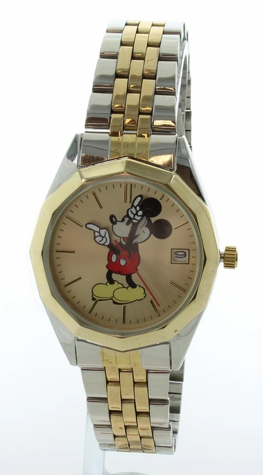 Disney Mickey Mouse Classic Moving Hands Two-Tone Bracelet Watch with date 8268