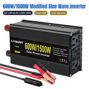 600W 1500W Power Inverter DC 12V to AC 110V 120V Converter With 2AC 2USB Black - Picture 1 of 10