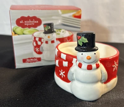 St. Nicholas Square Snowman Tree Lot Bowl & Spreader Dip Mix Set - 16oz -NIB - Image 1 of 4