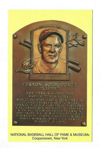 BASEBALL HOF POSTCARD VERNON LOUIS GOMEZ  (ELECTED 1972) Cover
