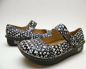 WOMENS ALEGRIA PAL-396 BATIK PALOMA BLK WHITE LEATHER MARYJANE SHOES CLOG Sz 40 - Picture 1 of 8