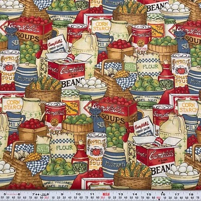 Vintage 2001 TM Campbell Soup Food for Concord Fabrics Cotton Remnant 16" x 42" - Image 1 of 2