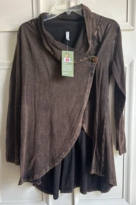 Avatar 100 % Baumwolle braun asymmetrisch Strickjacke Damen Größe M Made Nepal Boho Neu mit Etikett - Bild 1 von 8