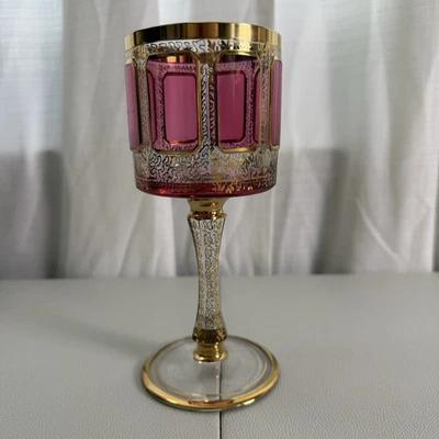 Moser стиль богемный бокал розовый кабошон панели золотой кубок - Изображение 1 из 4