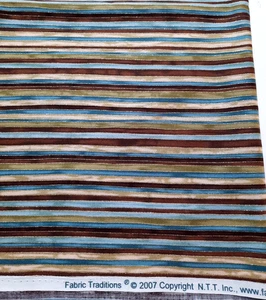 47"x44" Fabric Traditions NTT (2007) Brown Teal Green Stripes w/Gold Metallic - Picture 1 of 4