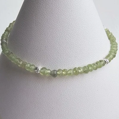 925 Sterling Silver & Peridot Gemstone Beads Bracelet with Extender Chain 7.5" - Image 1 of 4