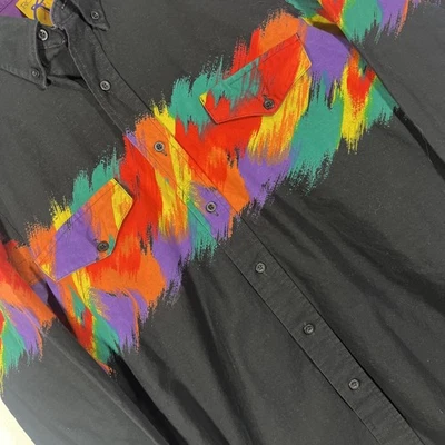 Roper Western Shirt Mens Size M? (No Tag)  Black Multicolor Stripe Button - Image 1 of 4