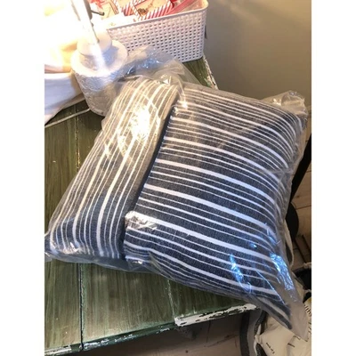 Rizzy Home NWT 20"x20" Oversized Black White Striped Square Throw Pillow - Image 1 of 4