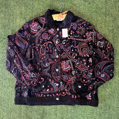 Chaqueta Paisley Vintage Laura Ashley Negra Multicolor Terciopelo Bordado XL NUEVA CON ETIQUETAS Foto 1 de 4