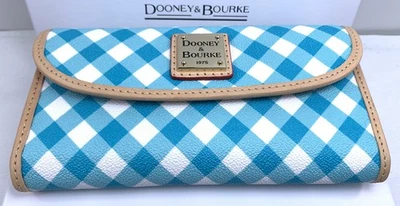 Dooney & Bourke Gingham II Continental Clutch Wallet Aqua Color - Image 1 of 4