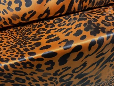 Tela de vestir tejida satinada sedosa, por metro - estampado de animal piel de leopardo - naranja Foto 1 de 3